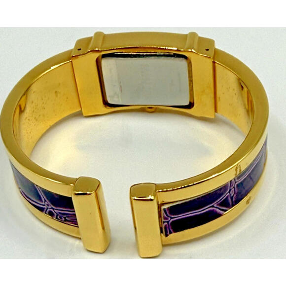 Joan Rivers Cuff Watch, Gold-tone with Purple Croc-Look Embossed Leather Band, - Picture 4 of 7